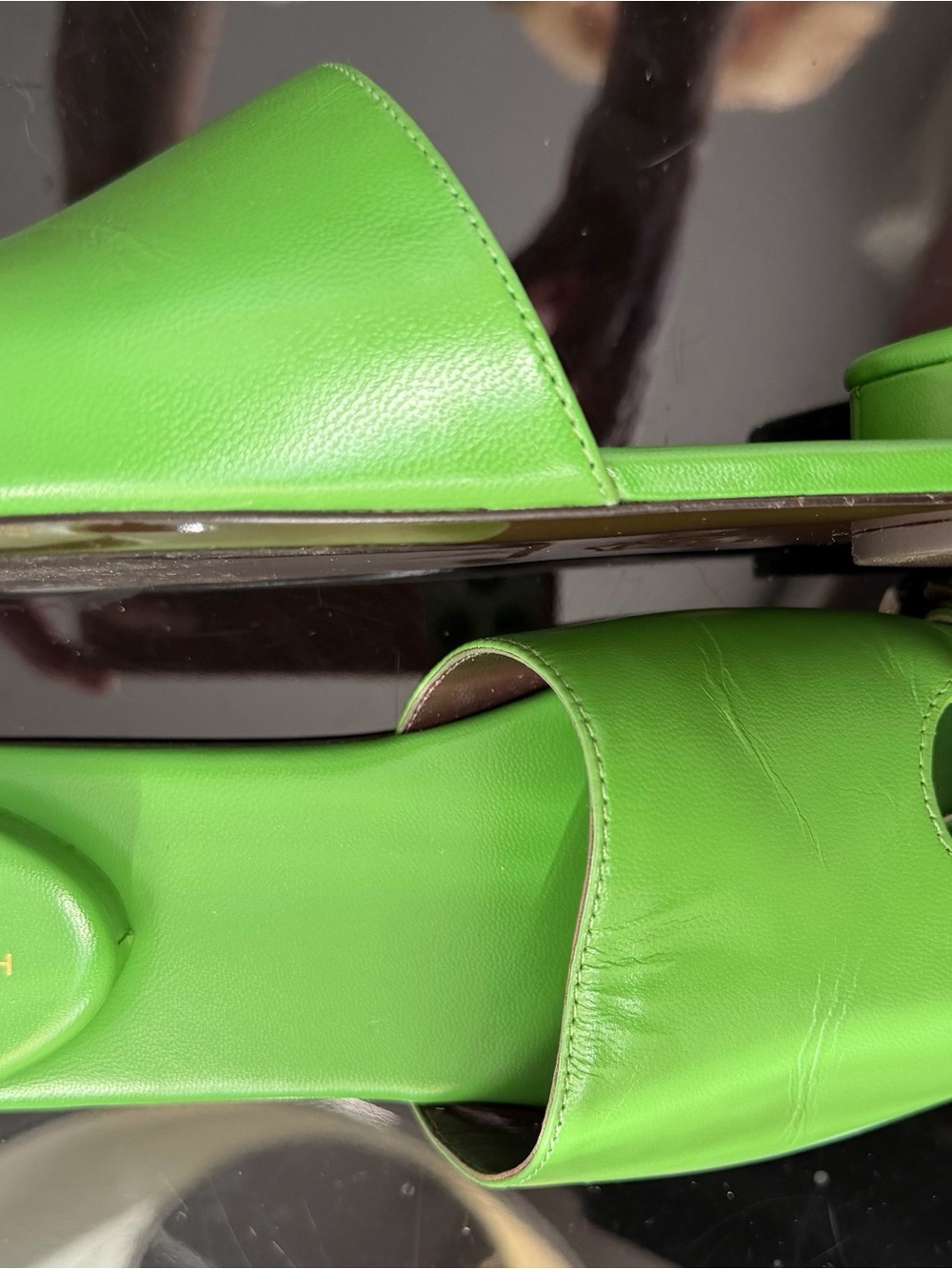 Tory Burch Vibrant Lime Green Pointed-Toe Slide Mules with Gold Accent - Picture 7 of 10